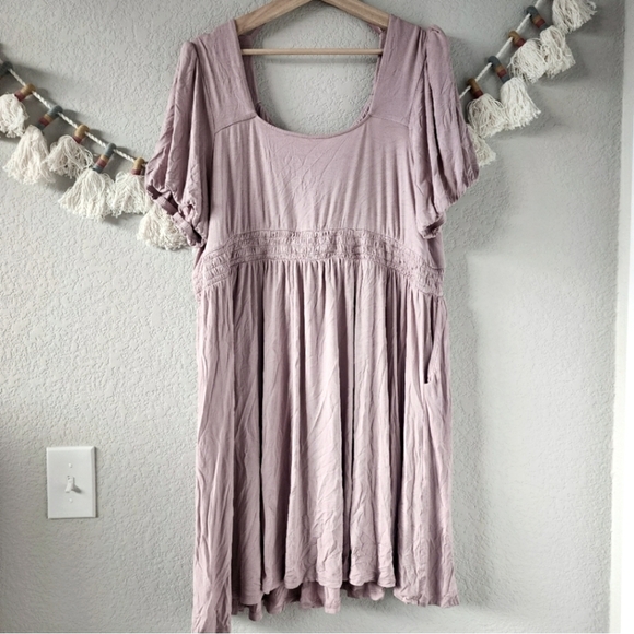 Torrid Super Soft Knit Blush Pink Pocke Jersey Empire Waist Puff Sleeve Dress 2X - Picture 2 of 9